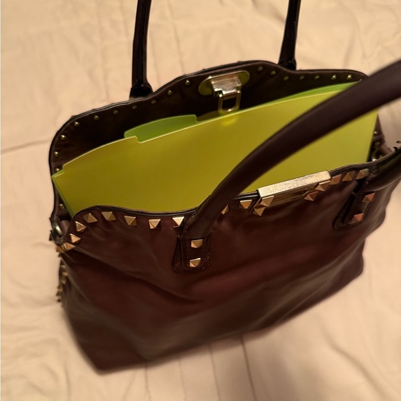 Valentino Garavani Brown Studded Satchel Tote Bag - Picture 16 of 16